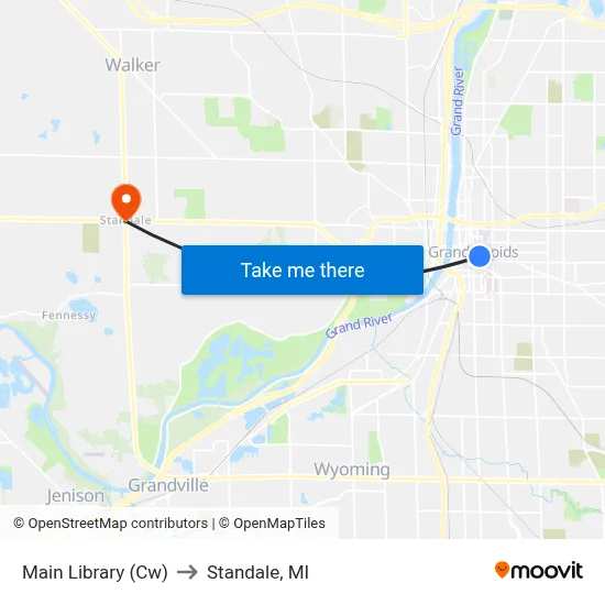 Main Library (Cw) to Standale, MI map