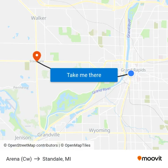 Arena (Cw) to Standale, MI map