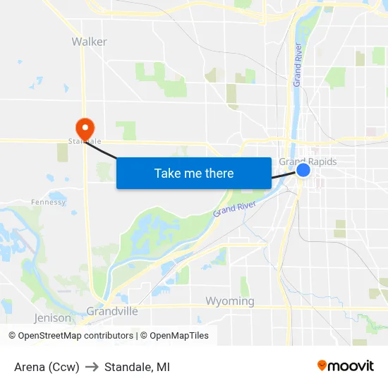 Arena (Ccw) to Standale, MI map