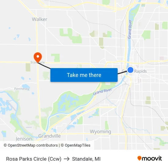Rosa Parks Circle (Ccw) to Standale, MI map