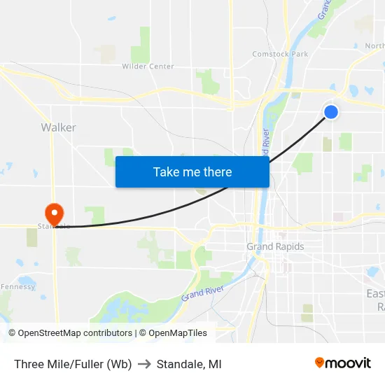 Three Mile/Fuller (Wb) to Standale, MI map