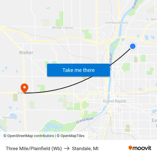 Three Mile/Plainfield (Wb) to Standale, MI map