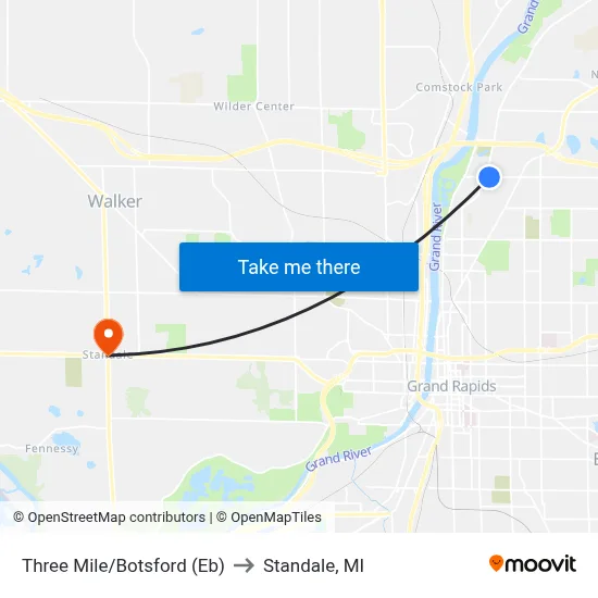 Three Mile/Botsford (Eb) to Standale, MI map