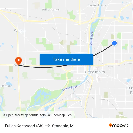 Fuller/Kentwood (Sb) to Standale, MI map
