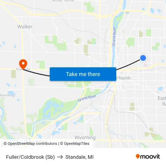 Fuller/Coldbrook (Sb) to Standale, MI map