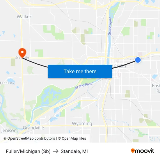 Fuller/Michigan (Sb) to Standale, MI map