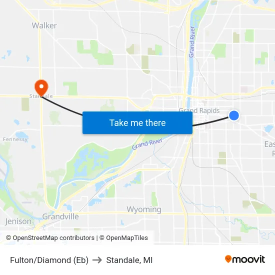 Fulton/Diamond (Eb) to Standale, MI map