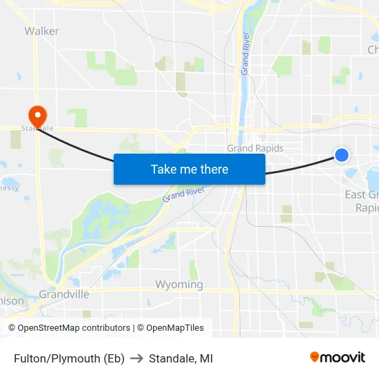 Fulton/Plymouth (Eb) to Standale, MI map