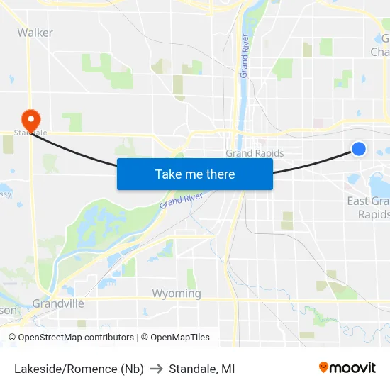 Lakeside/Romence (Nb) to Standale, MI map