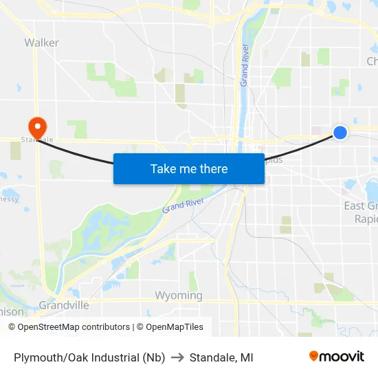 Plymouth/Oak Industrial (Nb) to Standale, MI map