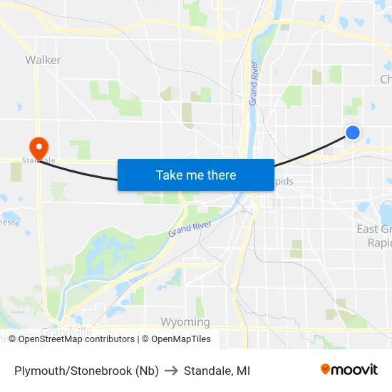 Plymouth/Stonebrook (Nb) to Standale, MI map