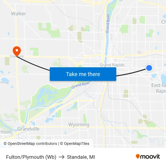 Fulton/Plymouth (Wb) to Standale, MI map
