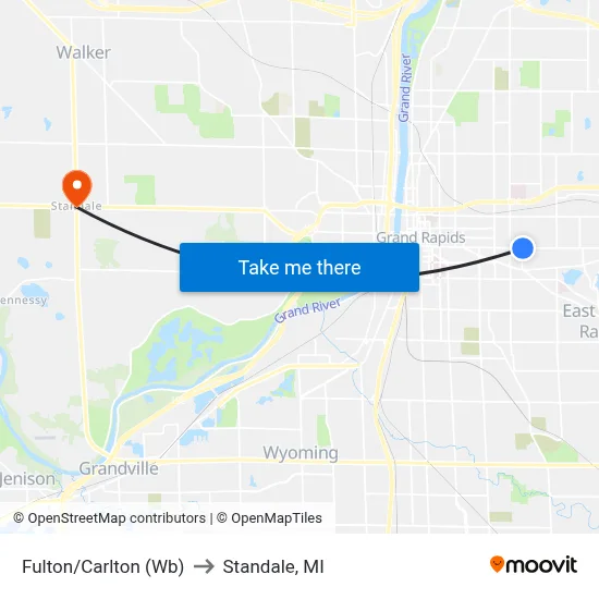 Fulton/Carlton (Wb) to Standale, MI map