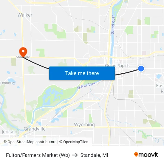 Fulton/Farmers Market (Wb) to Standale, MI map
