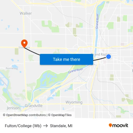 Fulton/College (Wb) to Standale, MI map