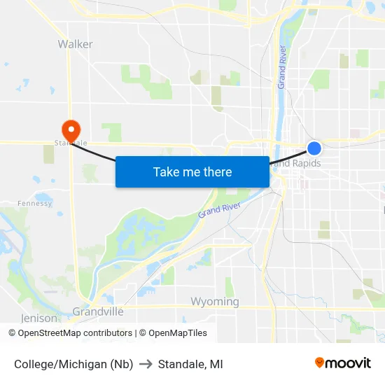 College/Michigan (Nb) to Standale, MI map