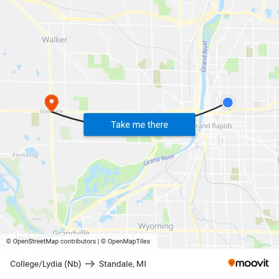 College/Lydia (Nb) to Standale, MI map