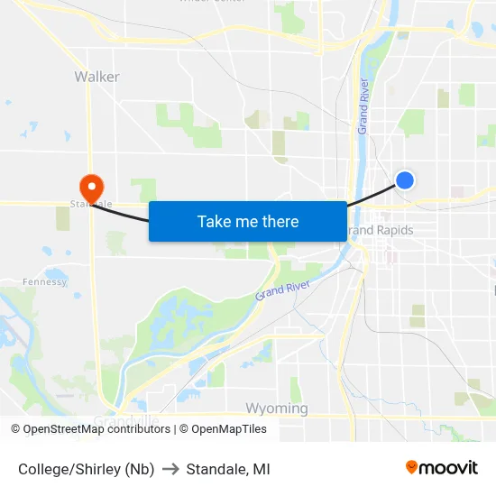 College/Shirley (Nb) to Standale, MI map