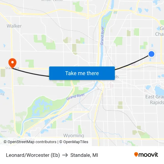 Leonard/Worcester (Eb) to Standale, MI map