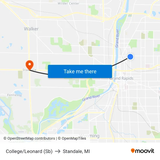 College/Leonard (Sb) to Standale, MI map