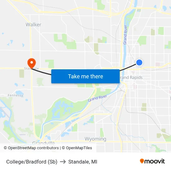 College/Bradford (Sb) to Standale, MI map
