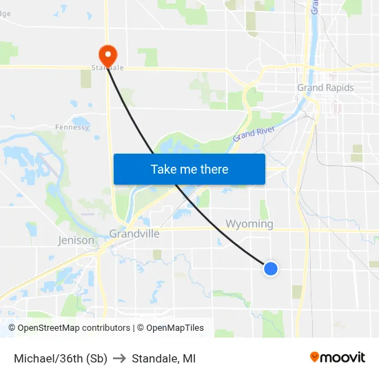 Michael/36th (Sb) to Standale, MI map
