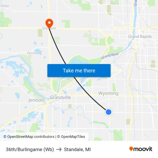 36th/Burlingame (Wb) to Standale, MI map