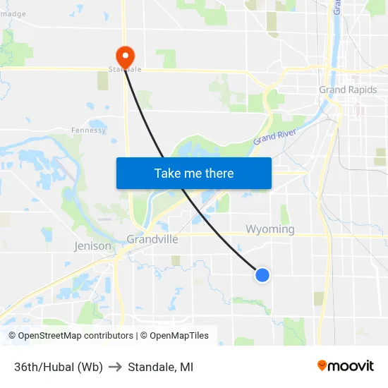 36th/Hubal (Wb) to Standale, MI map