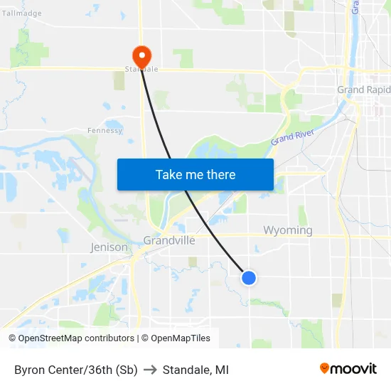 Byron Center/36th (Sb) to Standale, MI map