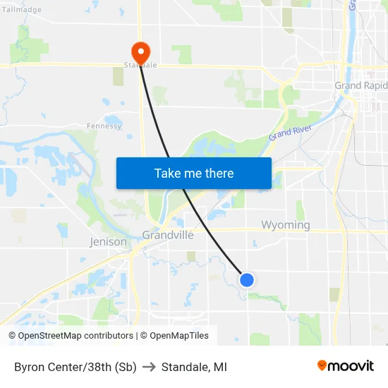 Byron Center/38th (Sb) to Standale, MI map