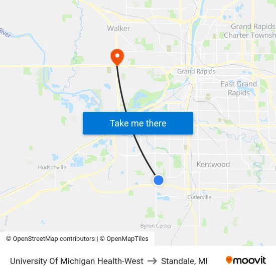 University Of Michigan Health-West to Standale, MI map