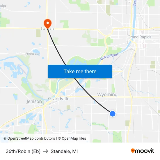 36th/Robin (Eb) to Standale, MI map