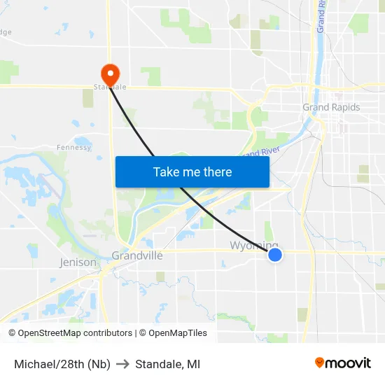Michael/28th (Nb) to Standale, MI map