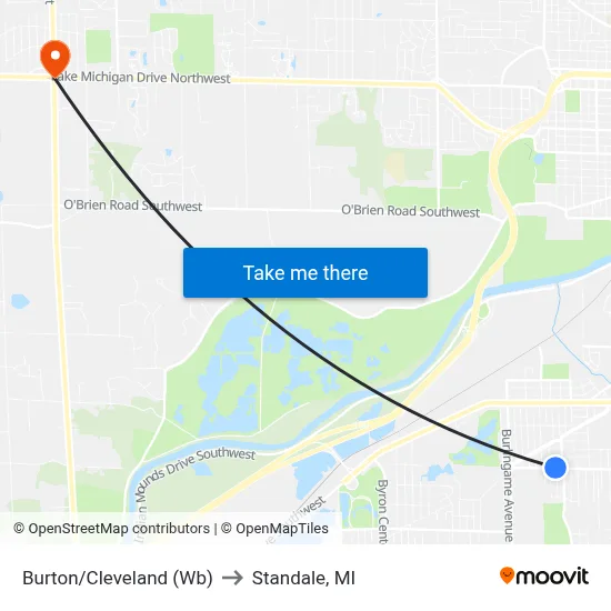 Burton/Cleveland (Wb) to Standale, MI map