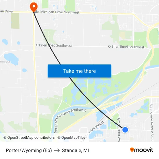 Porter/Wyoming (Eb) to Standale, MI map