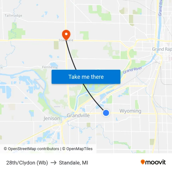 28th/Clydon (Wb) to Standale, MI map