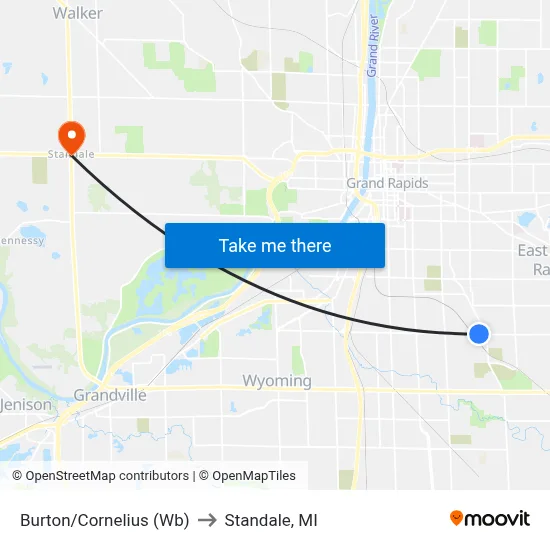 Burton/Cornelius (Wb) to Standale, MI map