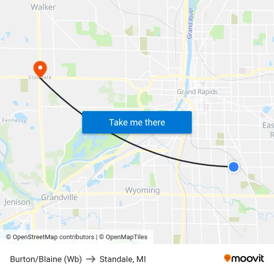 Burton/Blaine (Wb) to Standale, MI map