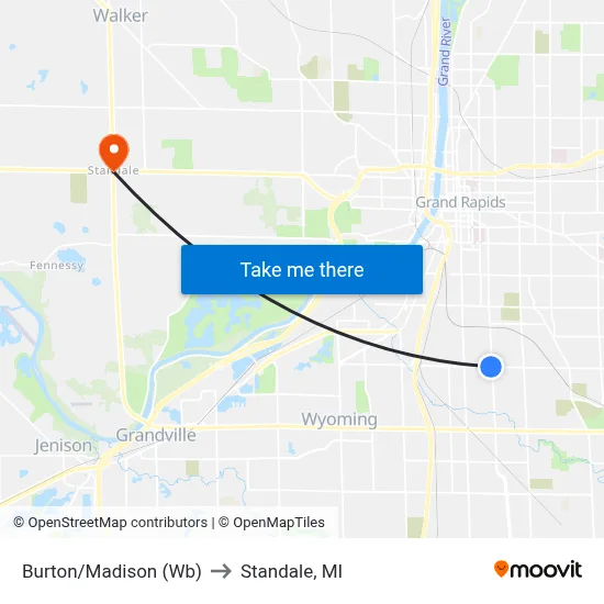 Burton/Madison (Wb) to Standale, MI map