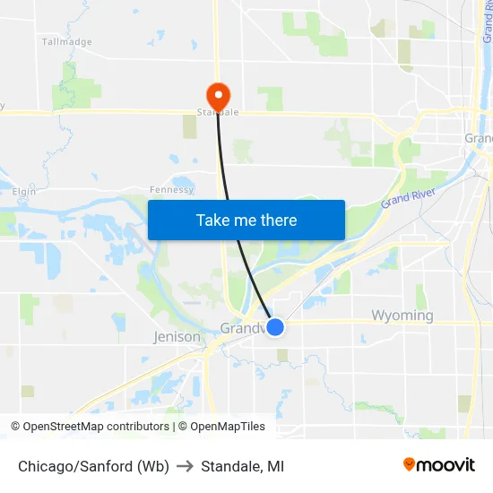 Chicago/Sanford (Wb) to Standale, MI map