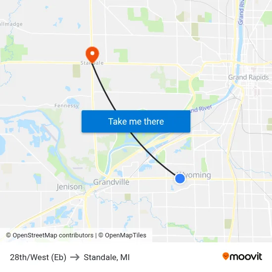 28th/West (Eb) to Standale, MI map