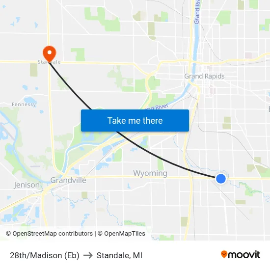 28th/Madison (Eb) to Standale, MI map