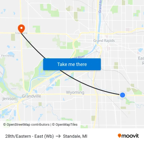28th/Eastern - East (Wb) to Standale, MI map