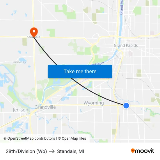 28th/Division (Wb) to Standale, MI map
