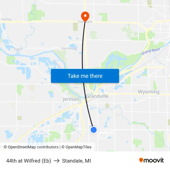 44th at Wilfred (Eb) to Standale, MI map