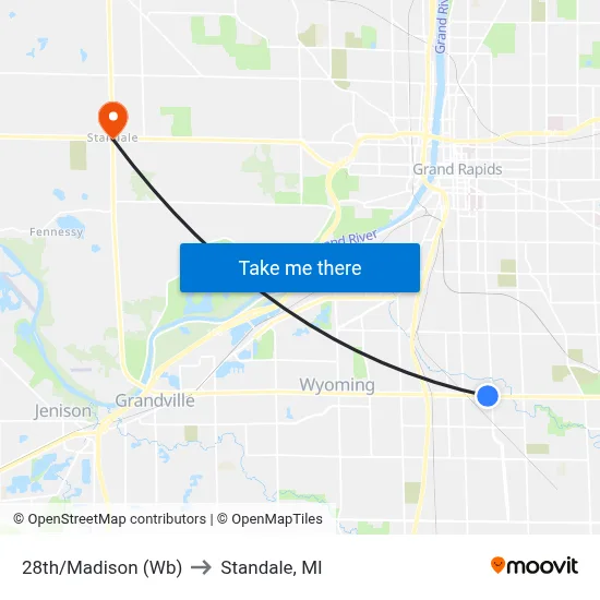 28th/Madison (Wb) to Standale, MI map