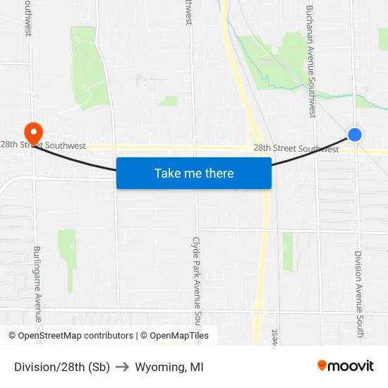 Division/28th (Sb) to Wyoming, MI map