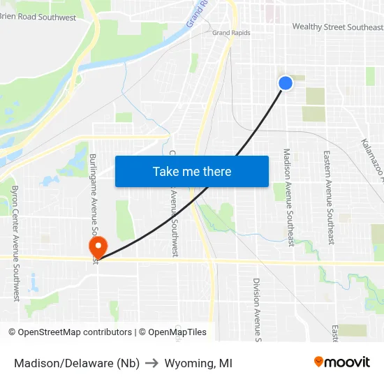 Madison/Delaware (Nb) to Wyoming, MI map
