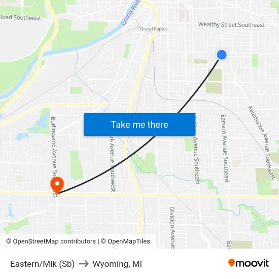 Eastern/Mlk (Sb) to Wyoming, MI map