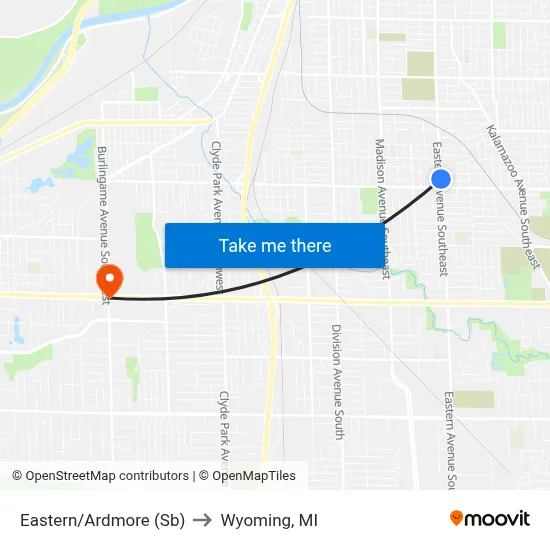 Eastern/Ardmore (Sb) to Wyoming, MI map